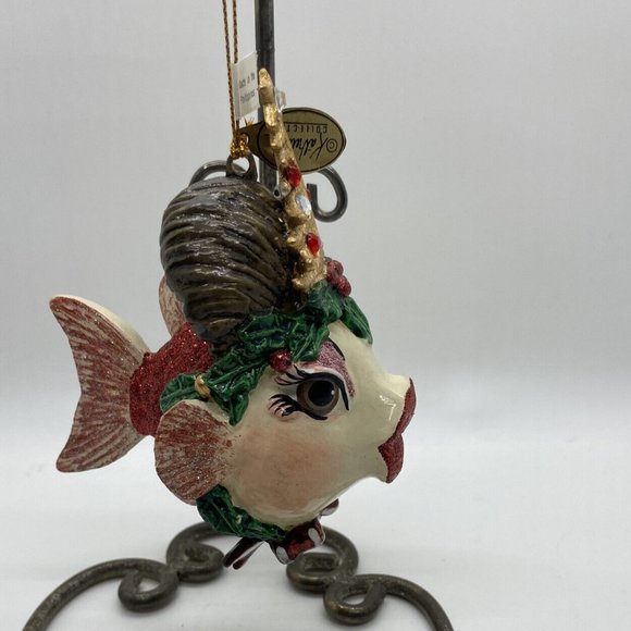 Katherine's Collection red fish lips ornament Christmas tree gold crown glitter - Picture 3 of 13